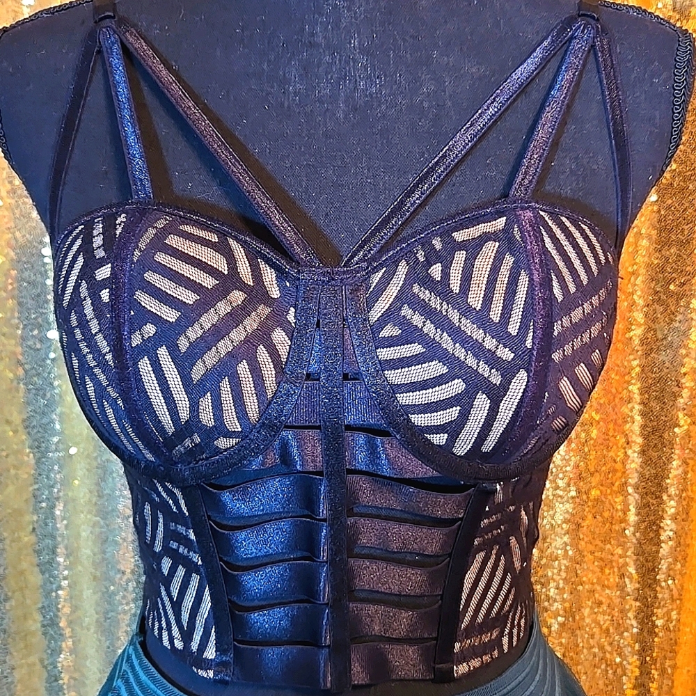 Black Elastic and Mesh Strappy Bustier